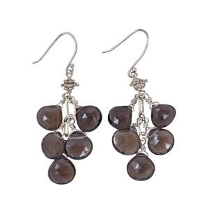 Vintage Sterling Silver 925 Brown Gray Glass Cluster Drop Earrings